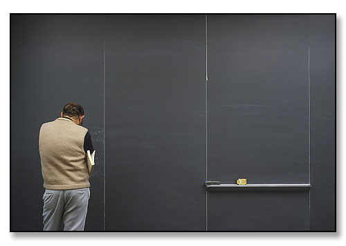 Herbert Fried, Professor of Physics, working on a problem in theoretical physics. <br>Brown University, Providence, Rhode Island. September 1986.