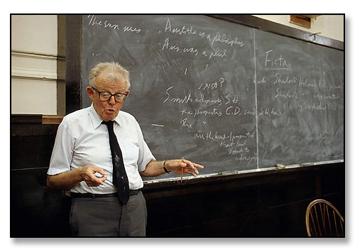Rod Chisholm, Professor of Philosophy, teaching class. <br>Brown University, Providence, Rhode Island. October 1988.