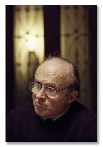 Giles Milhaven, Professor of Religious Studies. teaching seminar on anger. <br>Brown University, Providence, Rhode Island. February 1984.