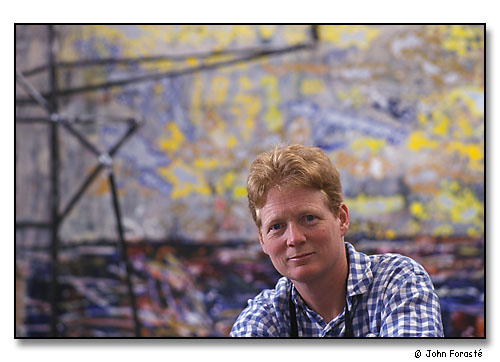 Leslie Bostrom, Professor of Visual Art, in her studio. <Photograph made for the Brown Alumni Magazine. <br>Brown University, Providence, Rhode Island. April 2002.
