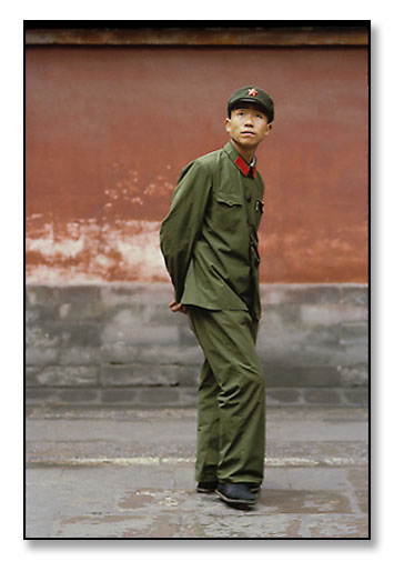 Young Red Guard soldier outside the Forbidden City. Beijing, China. July 1979.